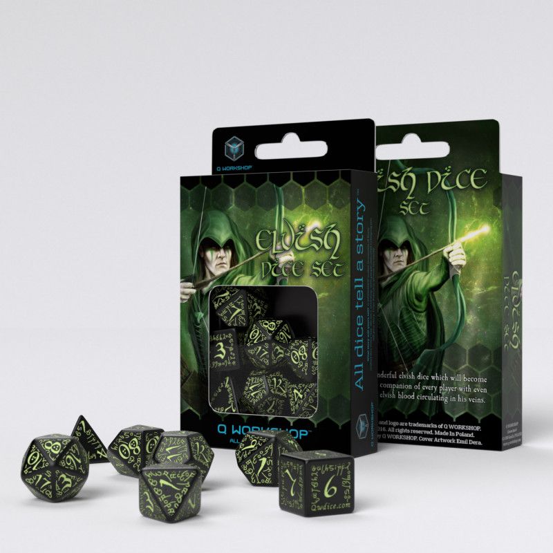 Q Workshop Elvish Black & Glow In The Dark Dice Set